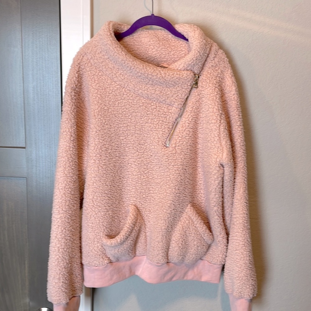 Cozy Sherpa size XL “she & sho” light pink pullover